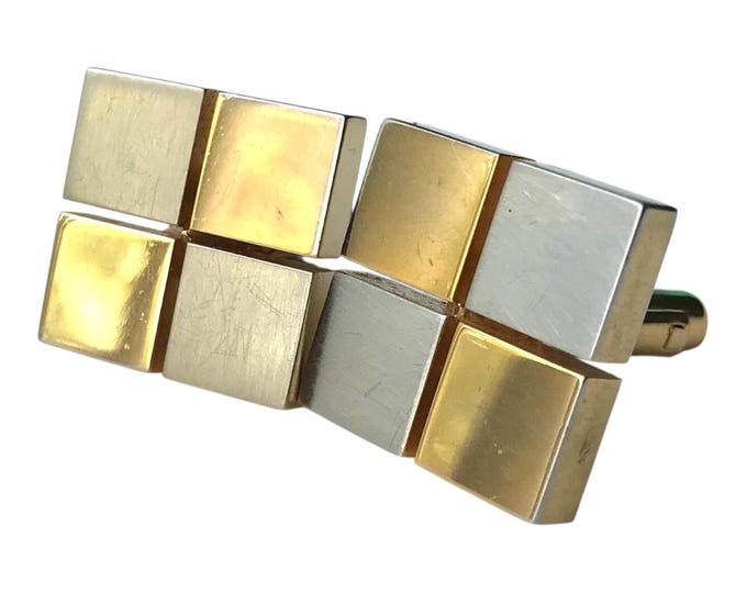 Vintage Duo Tone Cuff Links: Geometric Mid Century Modern Formalwear