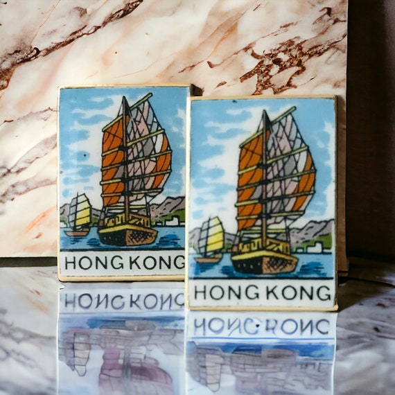 Vintage Hong Kong Souvenir Cuff Links, Retro Enam… - image 7