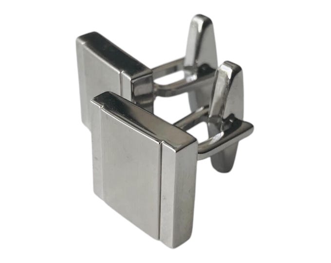Essential Silvertone Vintage Cufflinks, Square Chunky Brushed Finish Minimalist Cuff Links, Classic Mid Century Cufflinks, Formal Event Wear