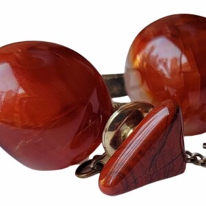 Agate Cabochon Cufflinks with Tie Pin