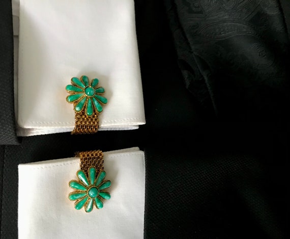 Floral Vintage Cufflinks, Groovy Green Happy Flow… - image 10