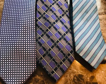 Handsome Lavender Vintage Ties, Designer Brand Retro Neckties, ClubRoom Regency Arsenal Menswear Accessory, Violet Blue Gray Printed Striped