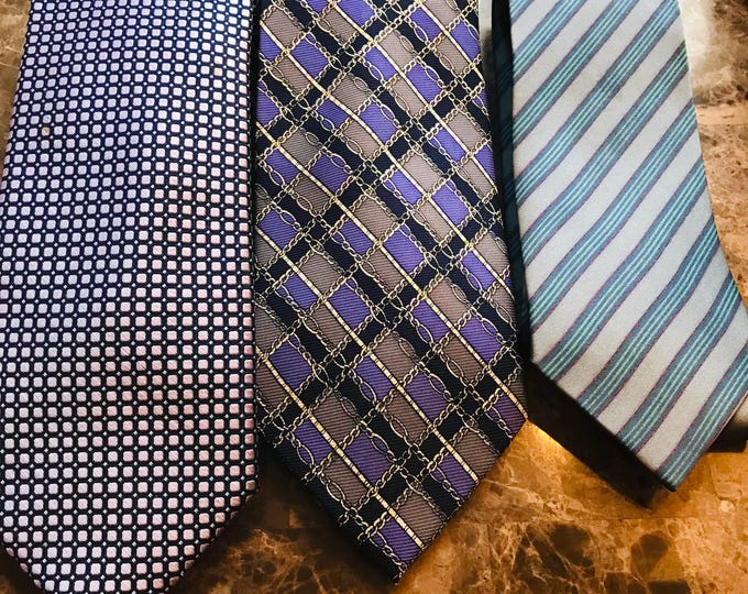 Handsome Lavender Vintage Ties, Designer Brand Retro Neckties, ClubRoom Regency Arsenal Menswear Accessory, Violet Blue Gray Printed Striped