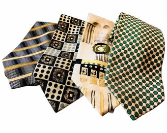 Fine Vintage Silk Ties, Johnathan, Galaxy, Di Camerino, Arsenal, Retro Formalwear, Black, Beige Brown, Gold Green, Essential Menswear Gift