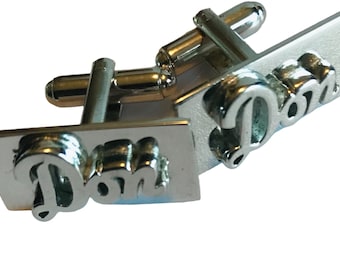 Vintage Silver-tone Cufflinks, Personalized Name Don, Raised Letters, Mid Century Modern Cuff Links for Don, Donald, Donnie, Formalwear Gift