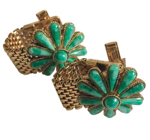 Floral Vintage Cufflinks, Groovy Green Happy Flow… - image 3