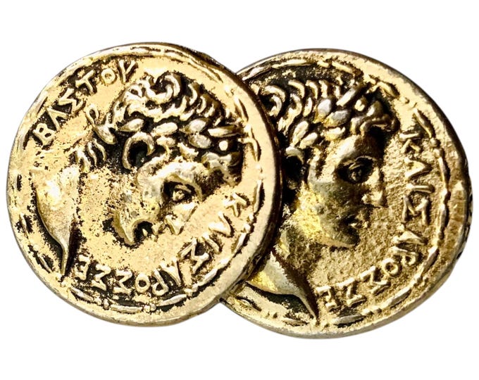 Vintage Cuff Links With an Ancient Coin Design, Round Retro Gold-tone Cufflinks, Greek Roman Coin Motif,  Roman Greek Lucky Coin Cuff Links