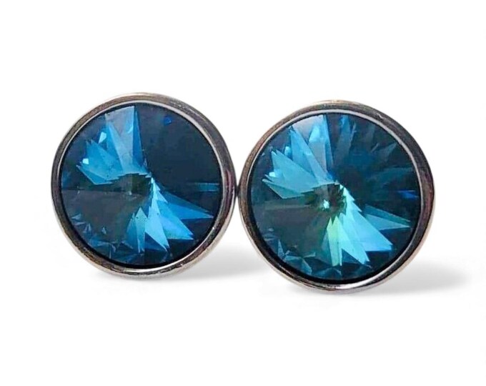 Vintage Cufflinks, Royalty Blue Round Rivoli Stone, Silver-tone Circles, Red Carpet Swag, Classic Fairytale Glam Wedding, Groom Gift