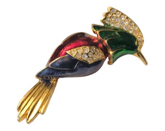 Little Vintage Hummingbird Pin, Enamel Multicolored, Red, Blue, Green on Gold-tone, Retro  Brooch, Fashion Accessory, Lovely Gift Idea