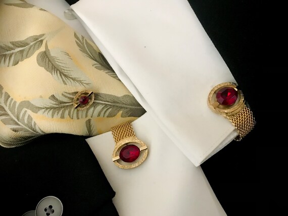 Striking Mid Century Retro Cufflink Tie Pin Set, … - image 9