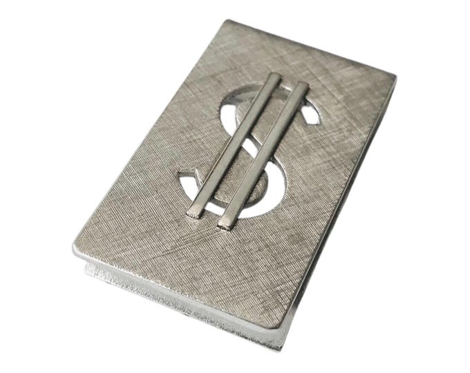 Vintage Silver-tone Dollar Sign Money Clip, Mixed Metal Wallet Florentine Finish Bill Credit Card Holder, Dapper Retro Mid Century Gift