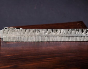 Silvertone Mid Century Modern Tie Clip, Florentine Finish, Substantial Tie Accessory, Classic Classy Chairman of the Board Gift Tip Clip