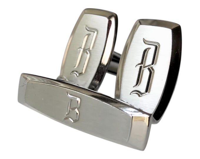 Monogram B Vintage Cufflinks Tie Clip Set, Personalized Letter B Hickok SilverTone Mid Century Cuff Links Tie Clip, Retro Groom Gift for Him