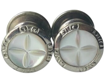 Very Vintage Dapper Deco Cuff Links, Etched Mother of Pearl Silver-tone Snap Cufflinks, Round Minimalist Tuxedo Shirt Accent, Gatsby Groom