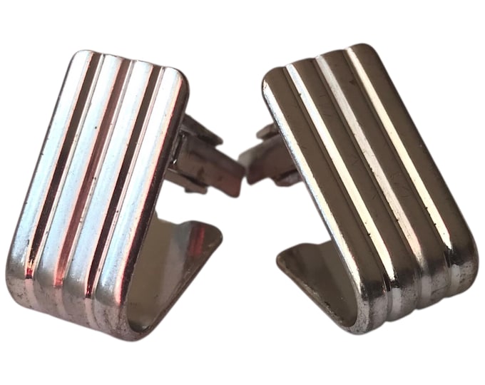 Vintage 1950s Anson Mid Century Modern, Silver Tone Cufflinks Minimalist Deco Design Cool Retro Gift