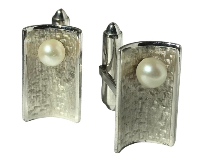 Vintage Cufflinks Mid Century Classic Style Faux Pearl and Silvertone