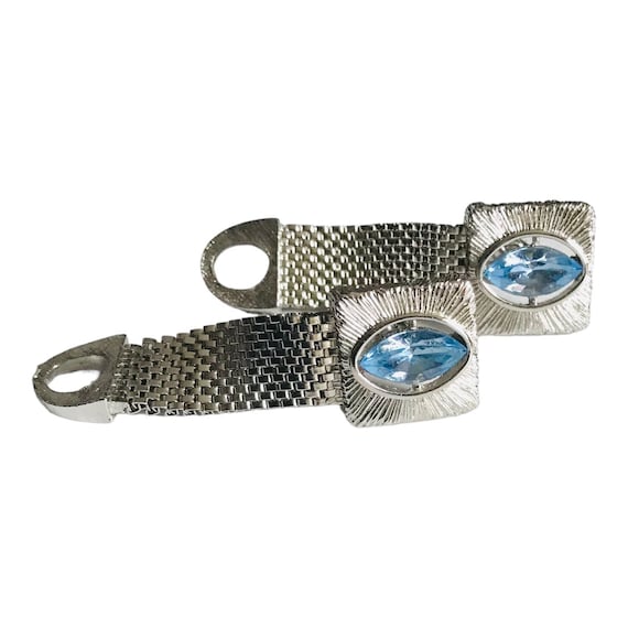 Vintage Cuff Links, Artic Blue Glass Cat Eye Ston… - image 7