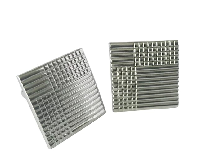 Vintage Estate Cufflinks So Fine Geometric Silvertone Mid Century Modern Minimalist Square