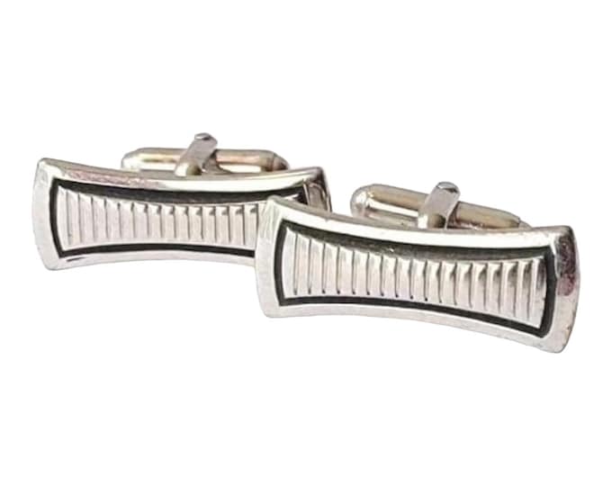 Dapper Minimalist Mid Century Cufflinks, Silver-tone With Black by Anson
