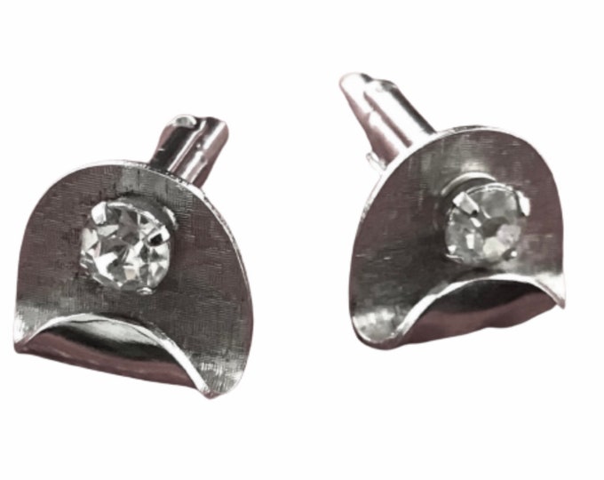 Sharp and Unique Silver-tone Vintage Cuff Links with Large Rhinestones
