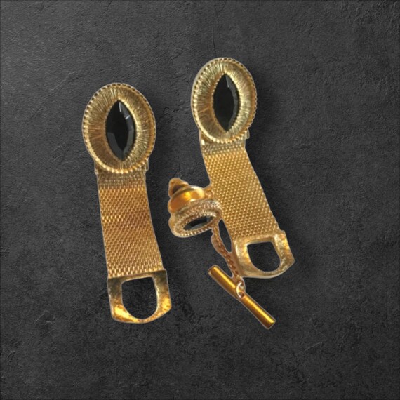 Vintage Goldtone Cufflink Tie Pin Set: Black Glas… - image 9