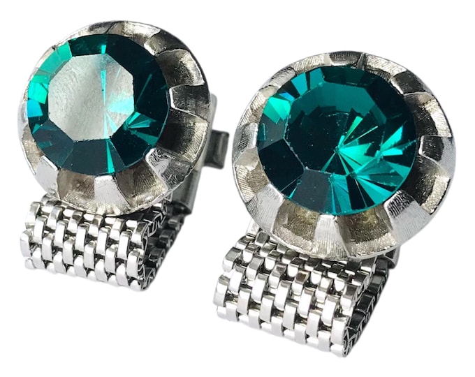 Classic Vintage, Old Hollywood Modern Cufflinks, Royal Green and Silvertone, For a Red  Carpet Moment