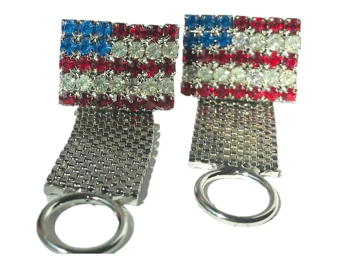 American RETRO BLING, Patriotic USA Flag Vintage Cufflinks, Silver-tone with Rhinestones,