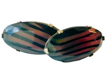 For The Handsome Haberdasher, Vintage Cuff Links, Retro Cufflinks, Striped Lucite, Cabochon in Gold-tone, Perfect Gift