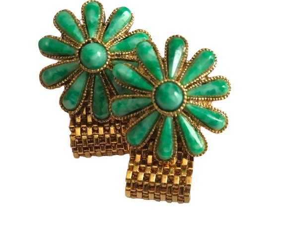 Floral Vintage Cufflinks, Groovy Green Happy Flow… - image 2