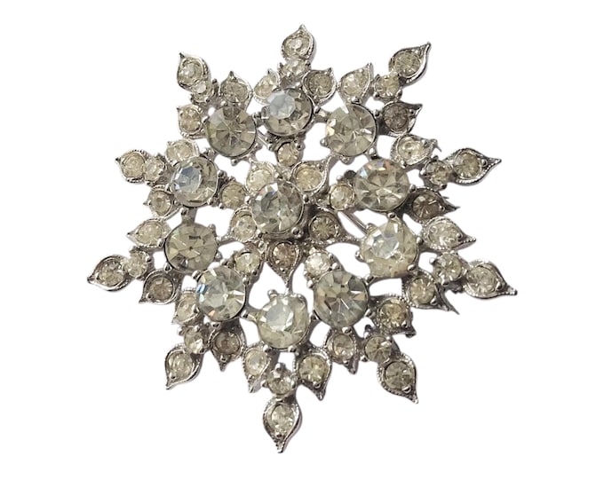 Bogoff Rhinestone Vintage Glam Brooch Snowflake Pin Accent Jewelry Thoughtful  Retro Gift