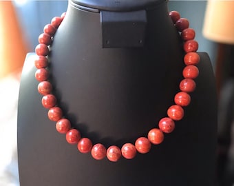 Natural Coral Necklace, Vintage Beaded Necklace, Silver Clasp Coral Strung Beads, Classic Necklace
