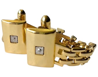 Gold-tone Silver-tone Vintage Cuff Links, Polished Finish Rectangular Cufflinks Wrap Feature, Narrow Minimalist Classic Mid Century Design