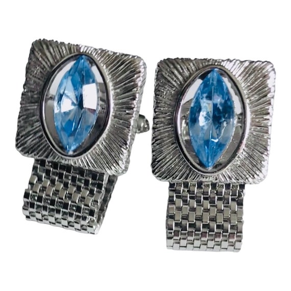 Vintage Cuff Links, Artic Blue Glass Cat Eye Stone
