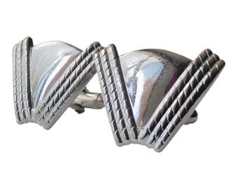 Mid Century Modern Silvertone Vintage Cufflinks by Anson