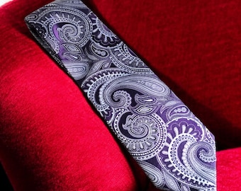 Purple Paisley Necktie, Donald J Trump Brand, Menswear Formalwear, Silk Tie, Finely Made