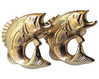1950s Mid Century Vintage Gold Tone, Fishing Theme, Game Fishing Collectable, Open Mouth Trout Bass, Fly Fishing Keepsake, Detailed Design