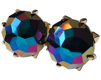 DOMED PRISM Large Multifaceted Stone Vintage Cufflinks Midnight Blue, Violet, Gold  Large Multifaceted Stone Vintage Cufflinks