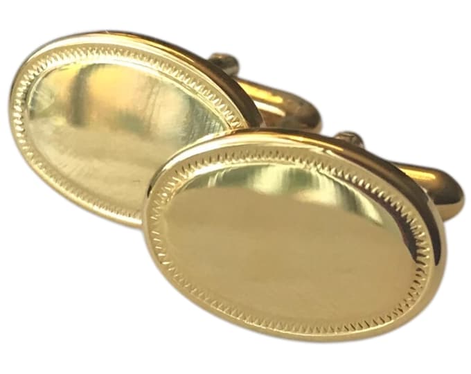 Minimalist MidCentury Classic Vintage Cufflinks, Elegant Gold-Tone Ovals, Shiny Polished Finish, Formalwear Finishing Touch, Handsome Gift
