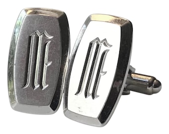 Monogram M Vintage Cufflinks, Personalized Letter M Hickok SilverTone Mid Century Slender Cuff Links, Minimalist Retro Groom Groomsman Gift