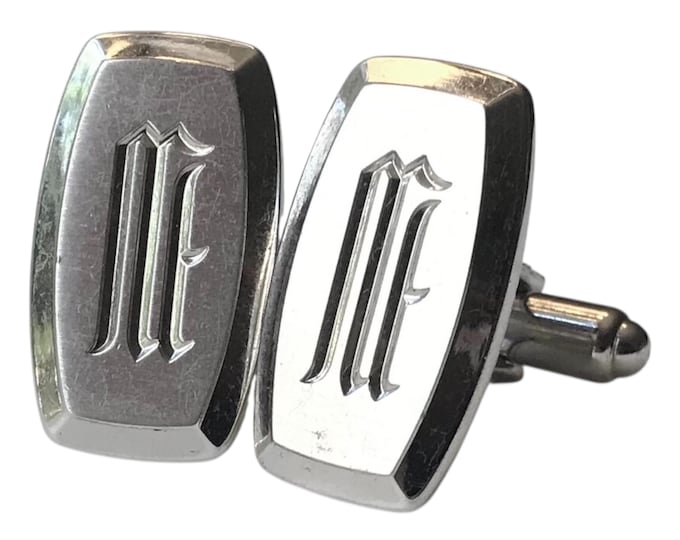 Monogram M Vintage Cufflinks, Personalized Letter M Hickok SilverTone Mid Century Slender Cuff Links, Minimalist Retro Groom Groomsman Gift
