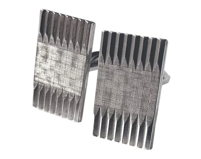 Vintage Retro Swing Fashion Silver-tone Cufflinks Mid Century Modern Minimalist
