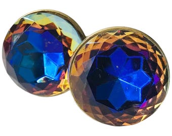 Faux Gem Vintage Cufflinks, Glam Wedding Cufflinks, Vintage Retro Classic Multicolored with Blue Stone