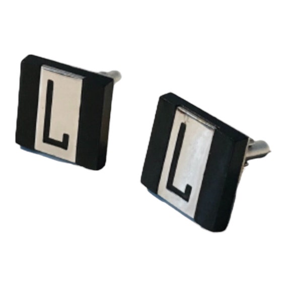 L Monogram Square Black and Silvertone Vintage Cu… - image 6