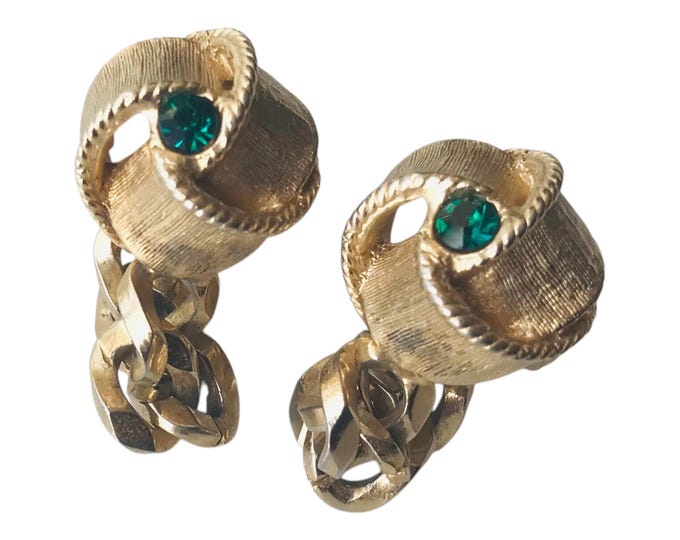 Elegant Groovy Hipster Executive Vintage Cuff Links, Retro Man Mod 60s Formalwear, Goldtone Florentine Finish Knots, Chunky Loop Wrap Chain