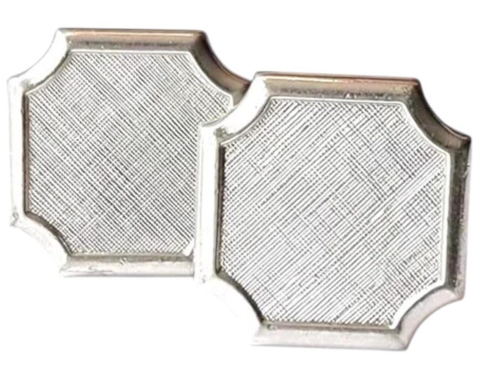Dapper Vintage Cufflinks, Florentine Finish Cufflinks, Silver-tone Squares with Scalloped Corners, Minimalist Mid Century Classic Cuff Links