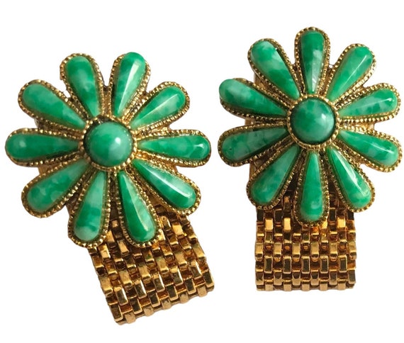 Floral Vintage Cufflinks, Groovy Green Happy Flow… - image 1