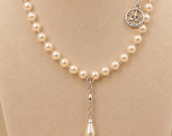 Something Old Bridal Vintage Necklace, Faux Pearl Beaded Pendant Necklace by Trifari, Timeless Elegant Necklace