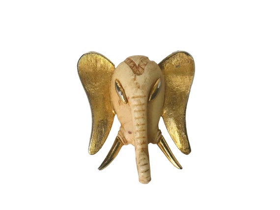 Razza Elephant Good Luck Brooch Gold-tone setting… - image 3