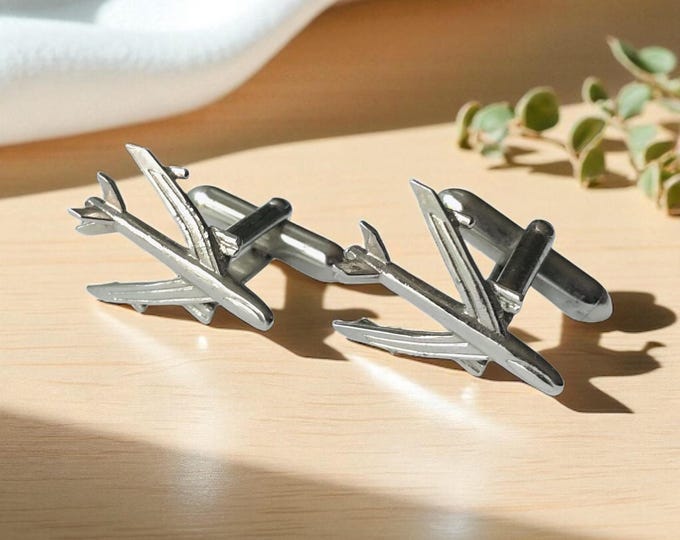 Vintage Swank Airplane Cufflinks: Silvertone Aviation Gift