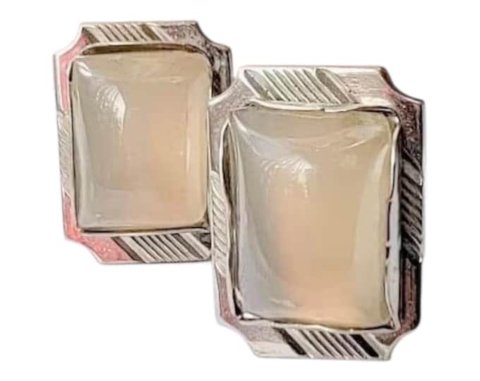 Vintage Lemon Lucite Cufflinks: Silver-tone Pale Yellow Cabochon